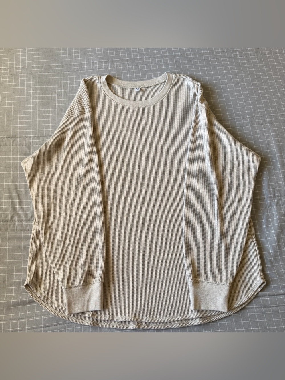 Uniqlo Waffle Knit Thermal Long Sleeve Shirt Womens XL Natural Beige Crew Neck